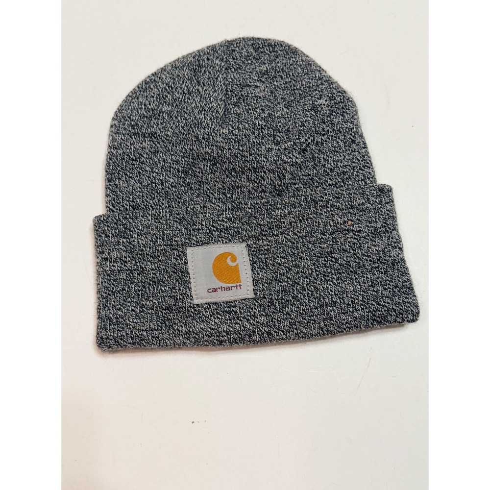 Carhartt Acrylic Watch Hat Gray White Marled Knit Cuffed Beanie Logo Patch Hat